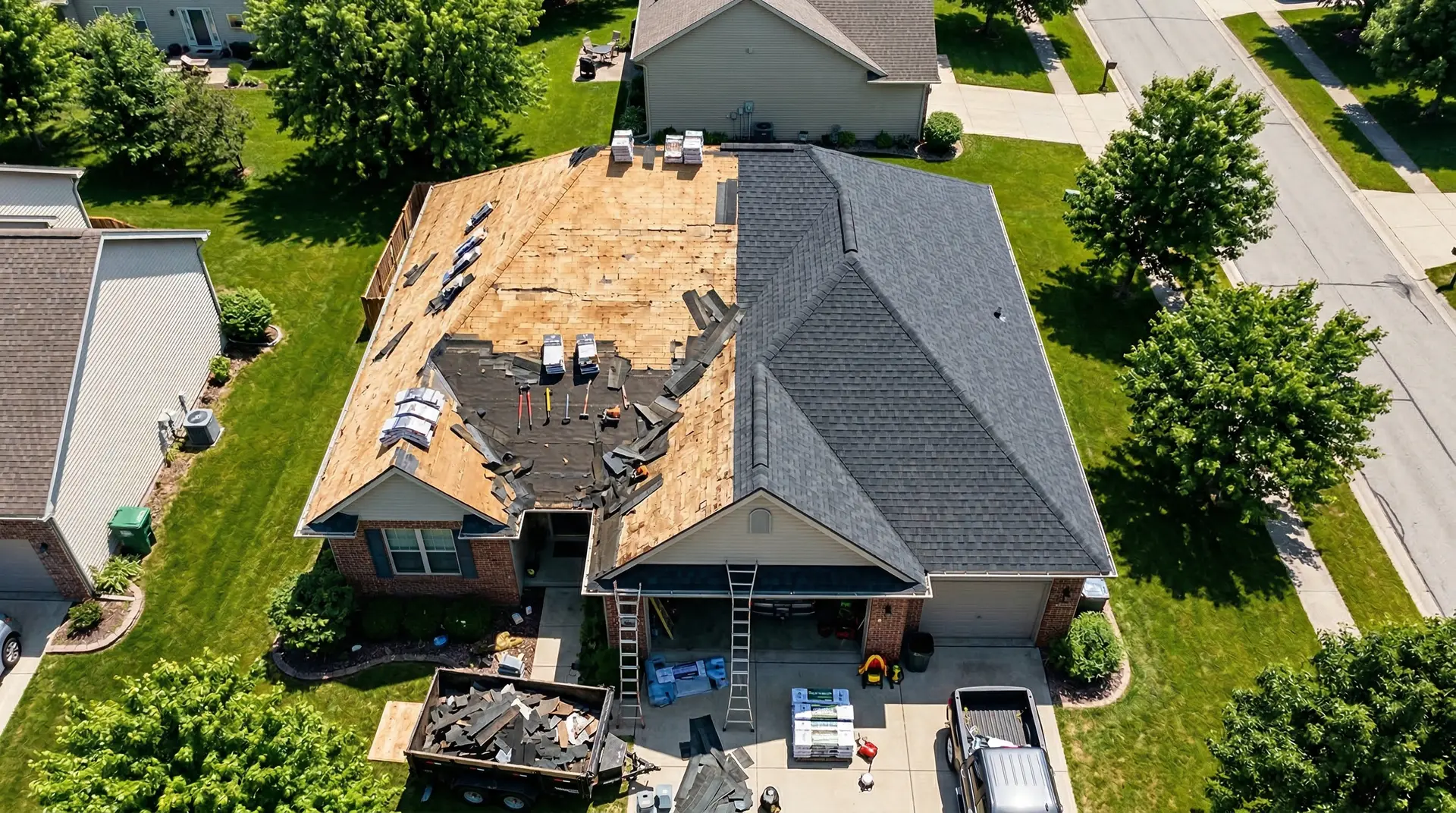 Big Dog Roofing crew working on a roof replacement in Fort Wayne